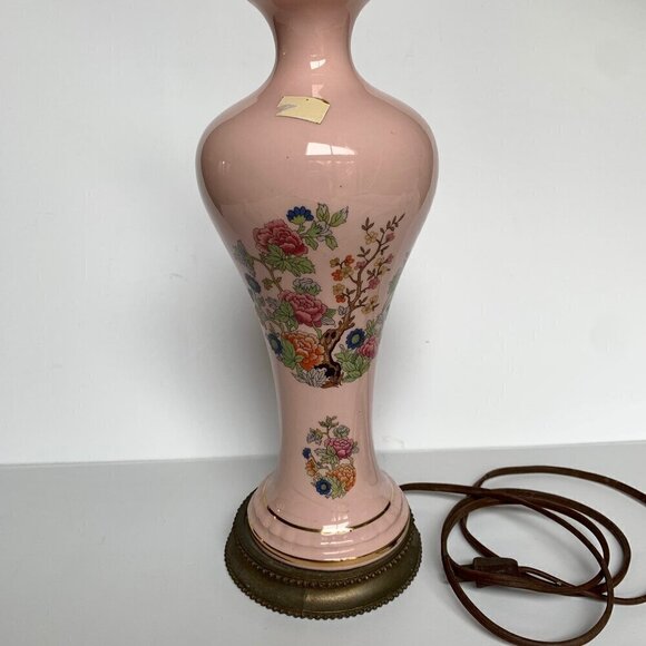 Vintage Light Pink Glass & Metal Floral Table Lamp - Picture 3 of 10